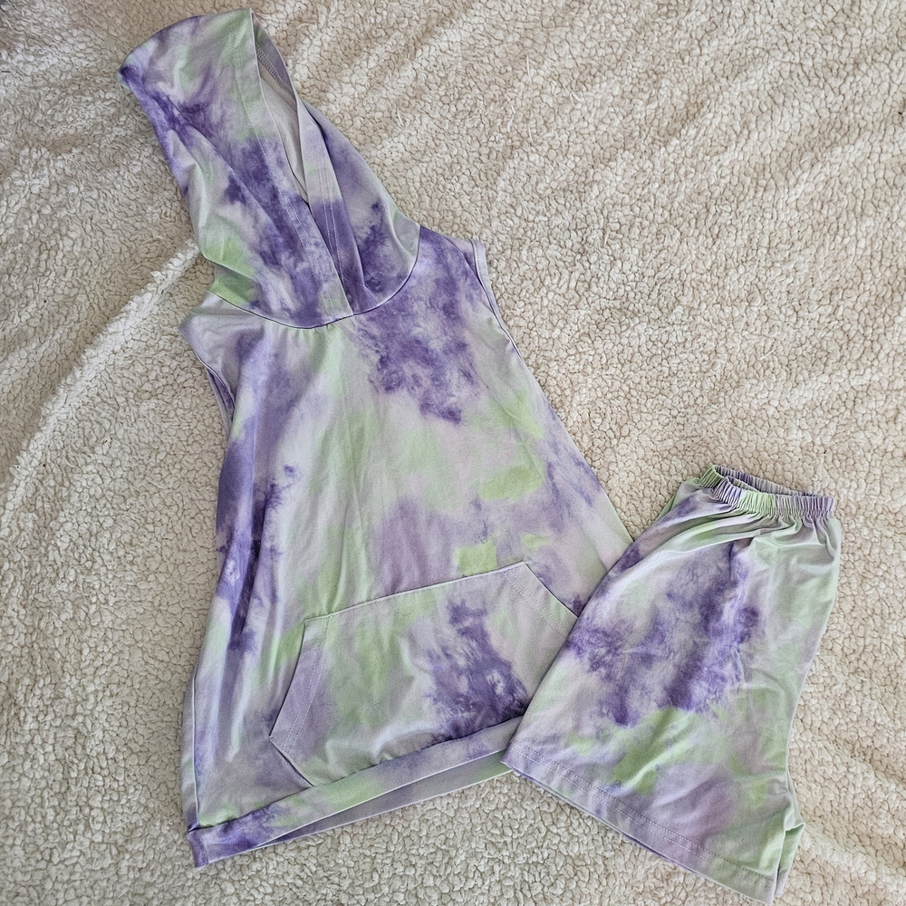 Purple and Green Tie-Dye Pajama Set